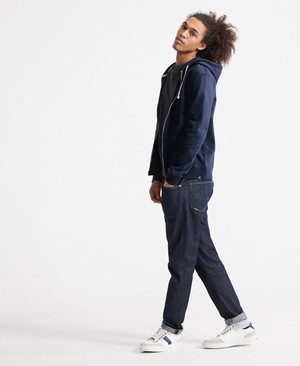 Superdry Organic Cotton Standard Label Loopback Cipzár Férfi Kapucnis Pulóver Sötétkék | OJDRP2586